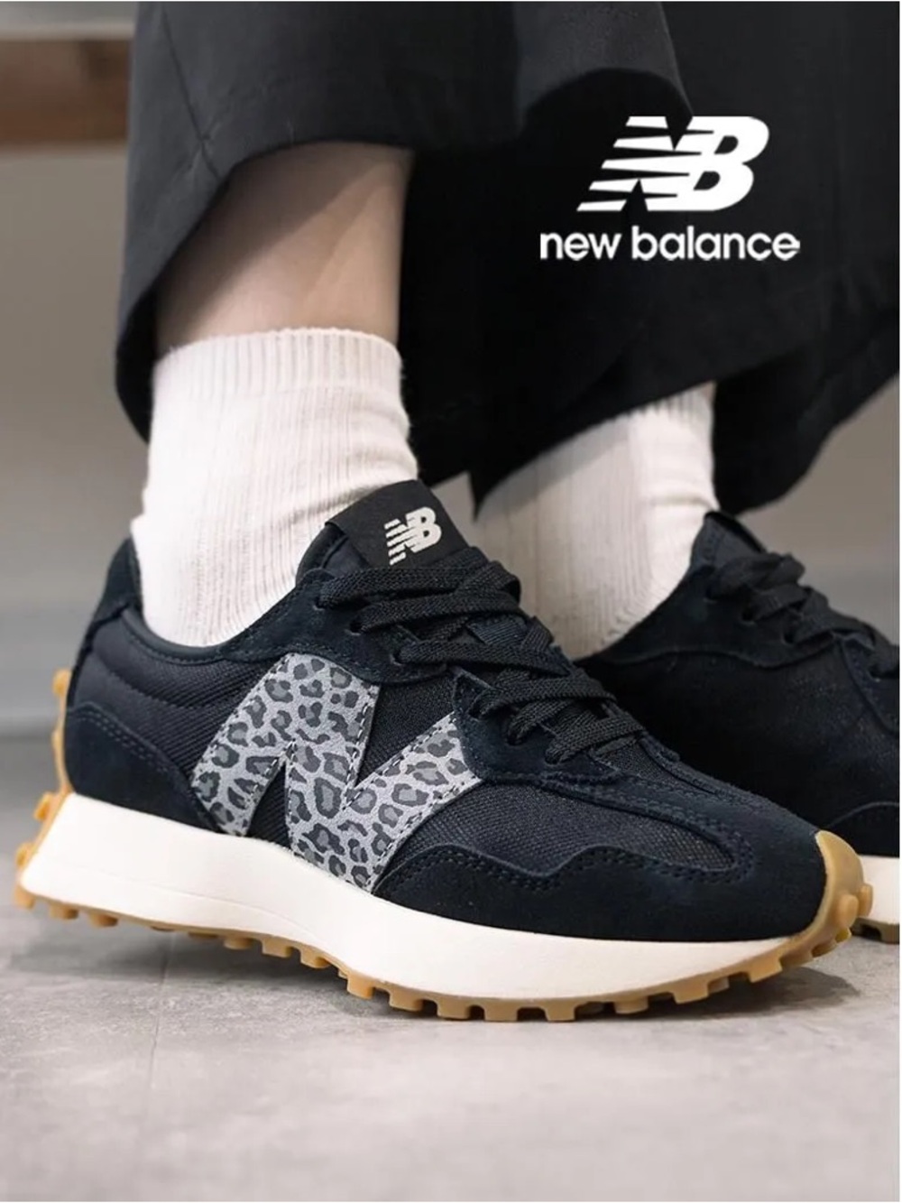 New Balance Black Sneakers with Grey Leopard N  New Balance WS327LPC Black/Black